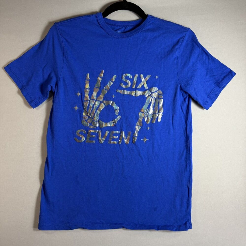 PLACE Six Seven 67 Graphic T-Shirt Teens Large Blue Short Sleeve UNISEX Tee